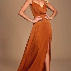 Lulu’s Rust Satin Maxi Dress